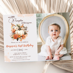 Little Pumpkin Fall Wildblume Muster Geburtstag Einladung