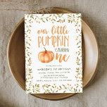 Little Pumpkin First Birthday Party Einladung<br><div class="desc">Invite guests to your little one's first birthday party with our cute Little Pumpkin party invites! The fall-themed first birthday party invites feature "our little pumpkin is turning one" in an orange, hand-lettered font style with a watercolor pumpkin as the "o" in one. Your child's birthday party details are framed...</div>