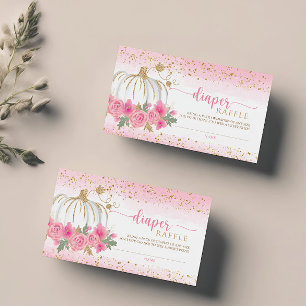 Little Pumpkin Floral Baby Girl Diaper Raffle Card Visitenkarte
