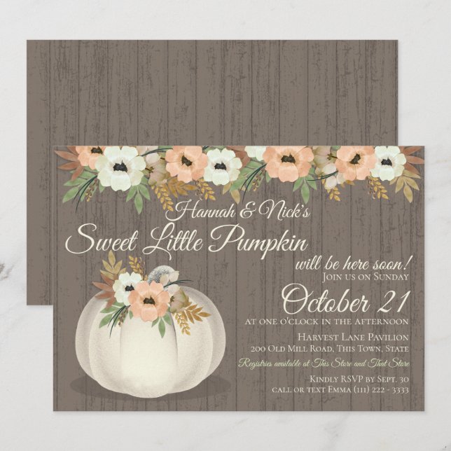 Little Pumpkin Floral Baby Shower Einladung (Vorne/Hinten)