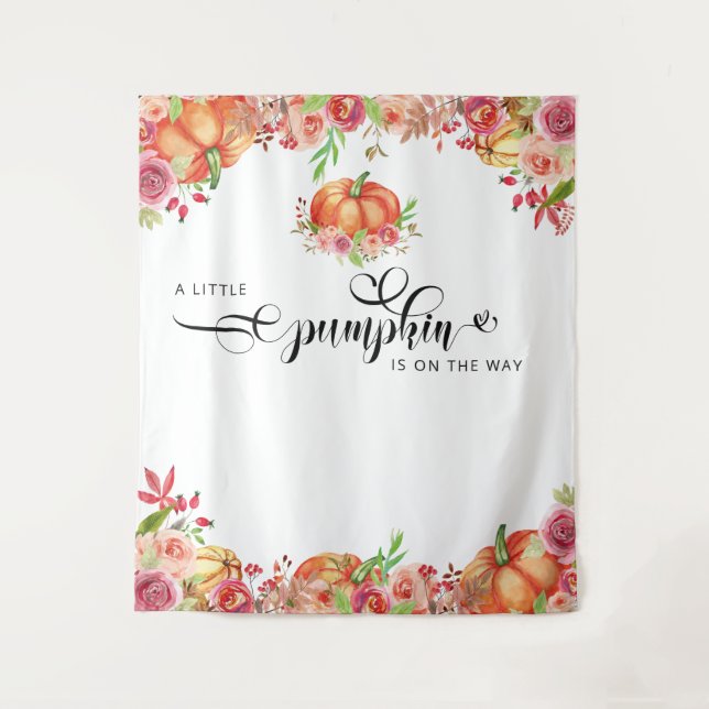 Little Pumpkin Floral Baby Shower Wandteppich (Vorderseite)