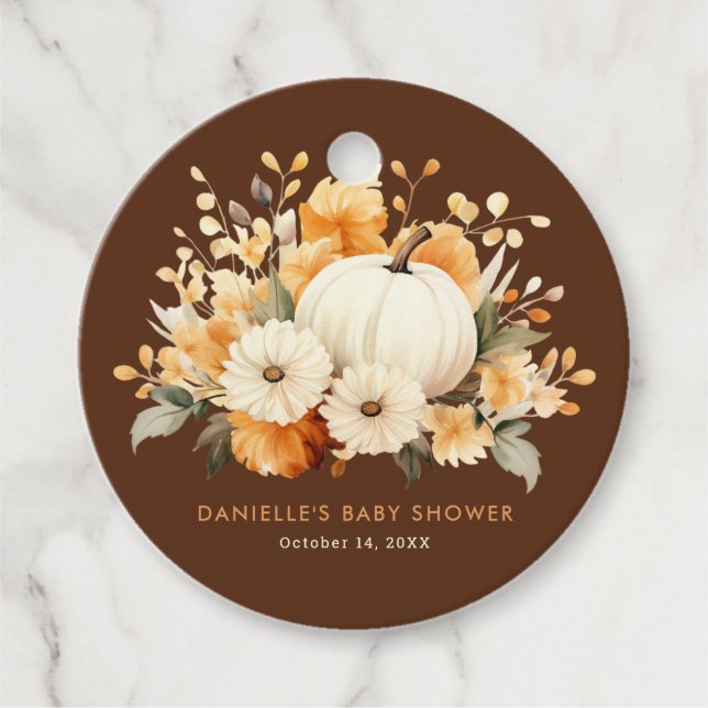 Little Pumpkin Floral Boho Botanical Baby Shower Geschenkanhänger (Vorderseite)