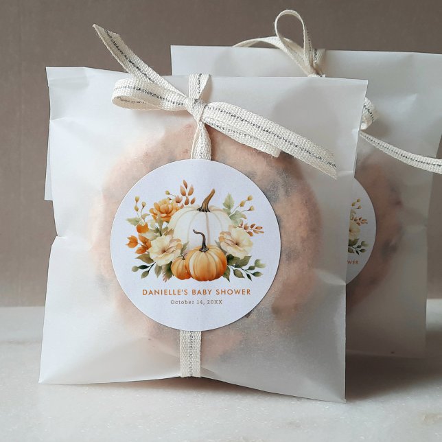 Little Pumpkin Floral Boho Botanical Baby Shower Runder Aufkleber (Von Creator hochgeladen)