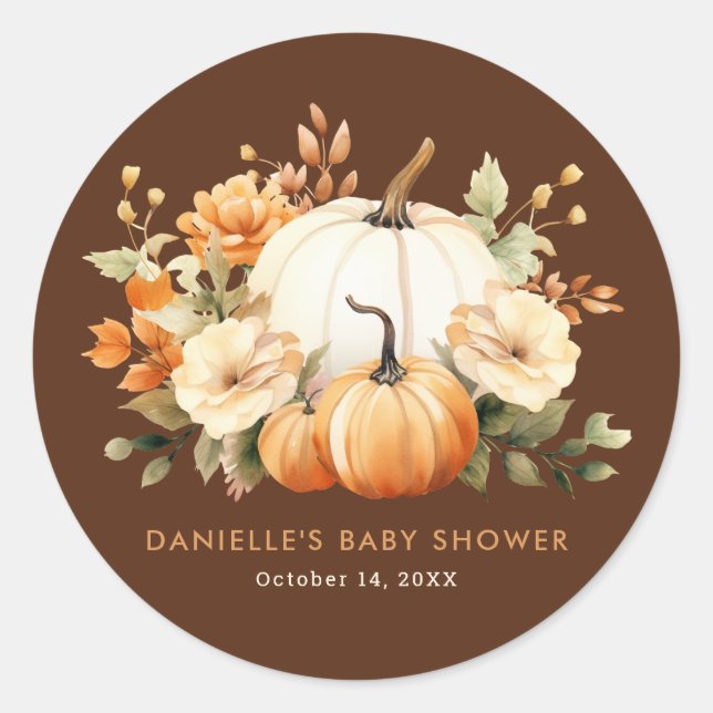 Little Pumpkin Floral Boho Botanical Baby Shower Runder Aufkleber (Vorderseite)