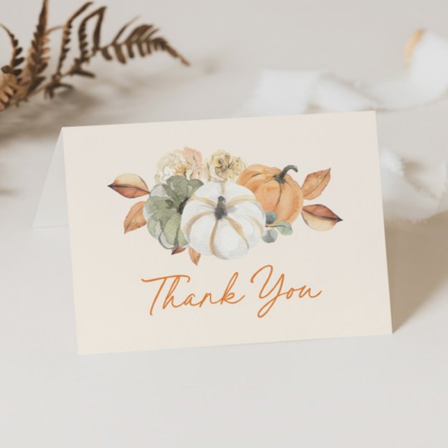 Little Pumpkin Floral Boho Elegant Baby Shower Dankeskarte (Von Creator hochgeladen)