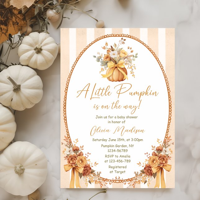 Little Pumpkin Floral Bow Baby Shower Invitation (Créateur téléchargé)
