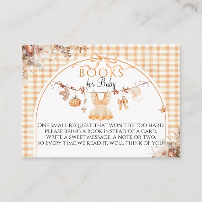 Little Pumpkin Floral Bow Fall Baby Shower Books Begleitkarte (Vorderseite)