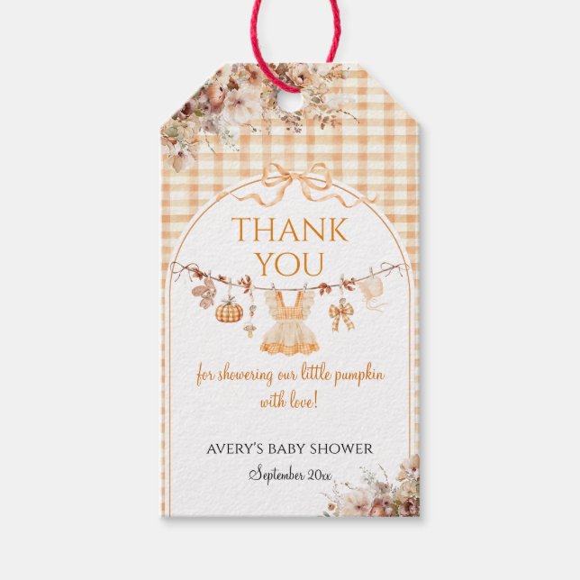 Little Pumpkin Floral Bow Fall Baby Shower Books Geschenkanhänger (Vorderseite)