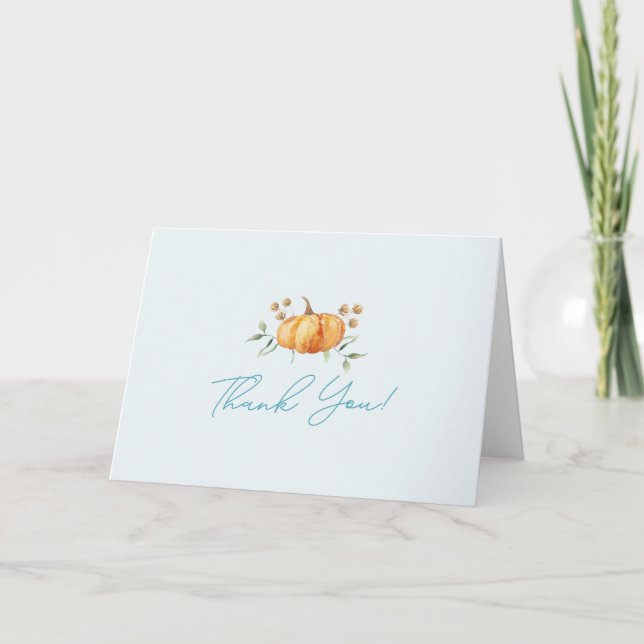 Little Pumpkin Floral Boy Baby Shower Dankeskarte (Vorderseite)