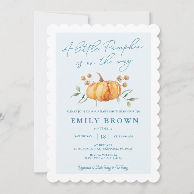 Little Pumpkin Floral Boy Baby Shower Einladung (Vorderseite)