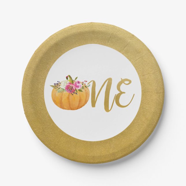 Little Pumpkin Floral Fall Paper-Teller Pappteller (Vorderseite)