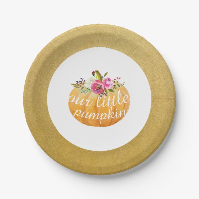 Little Pumpkin Floral Fall Paper-Teller Pappteller (Vorderseite)
