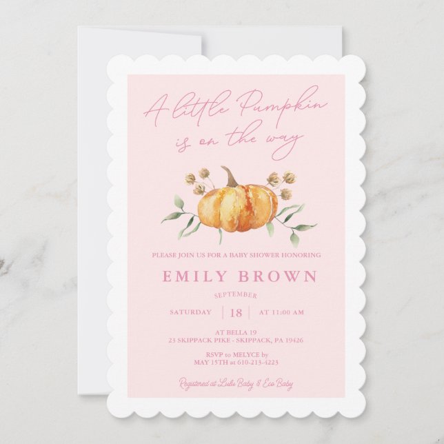 Little Pumpkin Floral Girl Kinderdusche Einladung (Vorderseite)
