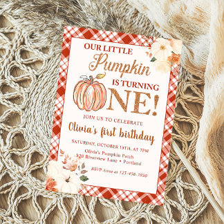 Little Pumpkin Floral Herbst 1. Geburtstag Party Einladung