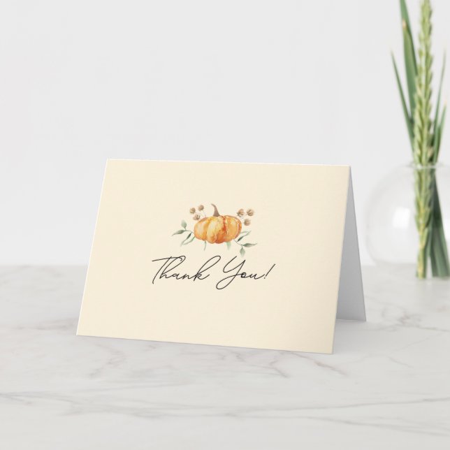 Little Pumpkin Floral Neutral Baby Shower Dankeskarte (Vorderseite)