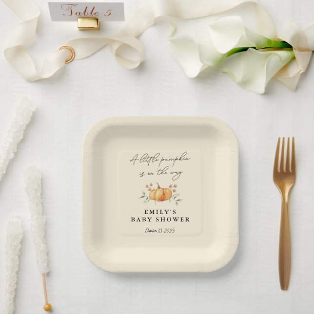 Little Pumpkin Floral Neutral Baby Shower Pappteller (Hochzeit)
