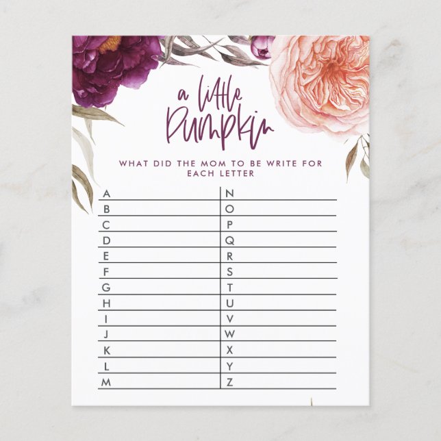Little pumpkin floral shower game guess the word  flyer (Vorne)