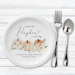 Little Pumpkin Floral Watercolor Babydusche Pappteller<br><div class="desc">Elegante,  geschlechtsneutrale Teller für Ihre Babydusche,  die "einen süßen Kürbis ist auf dem Weg" in einfacher Typografie und einem schicken Drehbuch mit einem Herzschlag und Aquarellfarben aus Orange- und Cremetürzen und Blumenbouquets enthalten. Geben Sie auf Wunsch das Geschlecht des Babys an (z.B. "ist unterwegs").</div>
