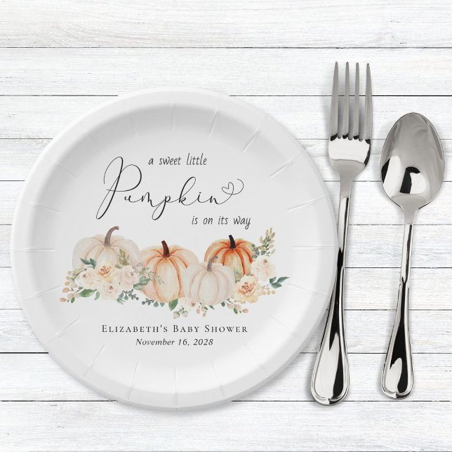 Little Pumpkin Floral Watercolor Babydusche Pappteller (Von Creator hochgeladen)