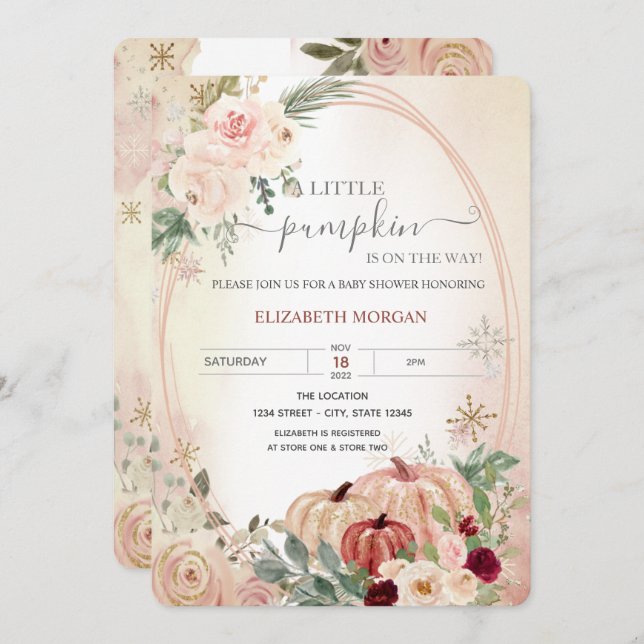 Little Pumpkin Frame Boho Blume Kinderdusche Einladung (Vorne/Hinten)