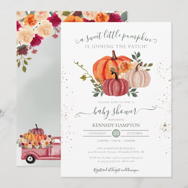 Little Pumpkin Gender Neutral Fall Baby Shower Einladung (Vorne/Hinten)