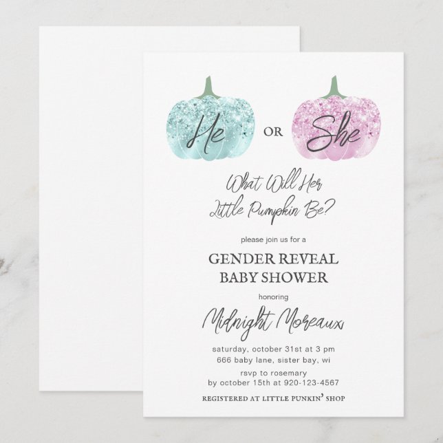 Little Pumpkin Gender Reveal Halloween Baby Shower Einladung (Vorne/Hinten)
