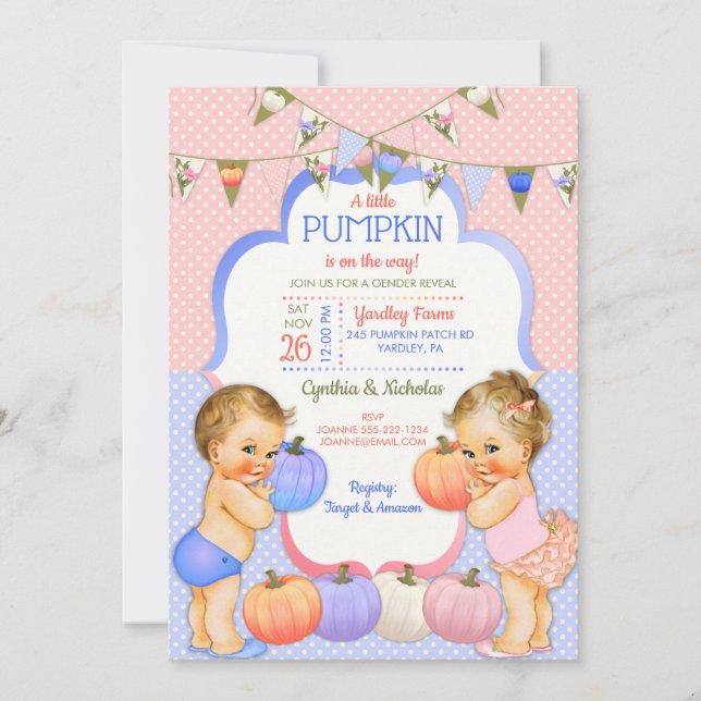 Little Pumpkin Gender Reveal Light Blonde Einladung (Vorderseite)