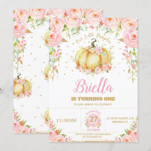 Little Pumpkin Girl 1. Geburtstag Pink Floral Blus Einladung