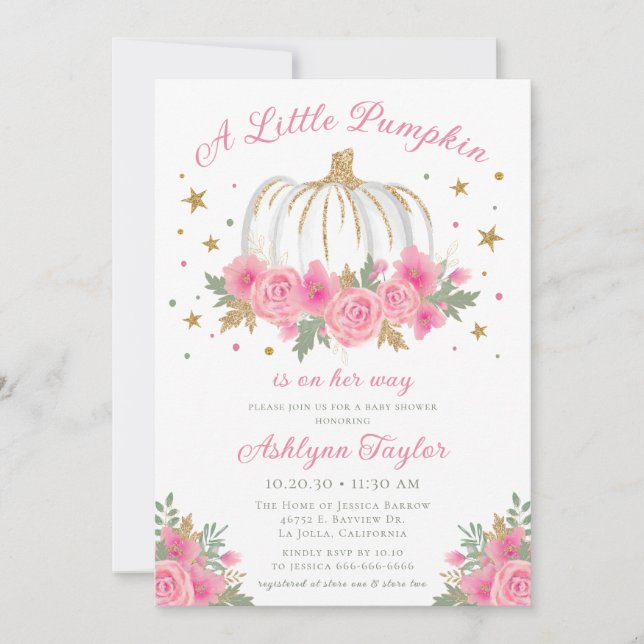 Little Pumpkin Girl Babydusche Einladung (Vorderseite)