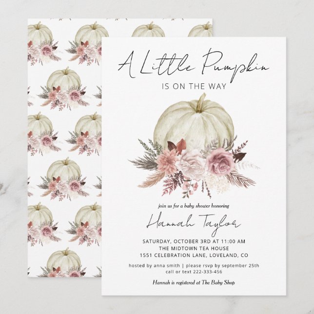Little Pumpkin Girl Babydusche Einladung (Vorne/Hinten)