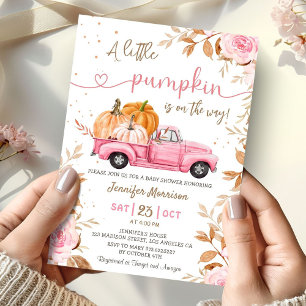 Little Pumpkin Girl Pink Truck Fall Baby Dusche Einladung