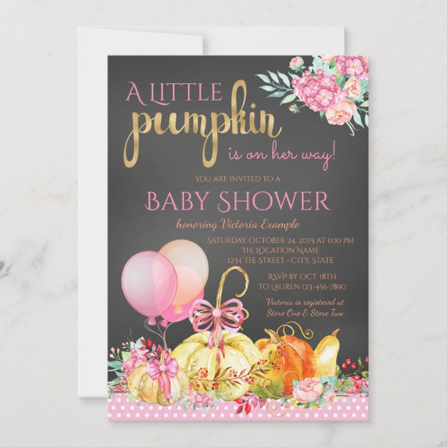 Little Pumpkin Girls Chalkboard Fall Baby Dusche Einladung (Vorderseite)