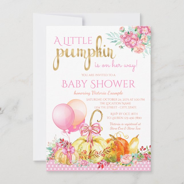 Little Pumpkin Girls Fall Baby Shower Einladungen (Vorderseite)