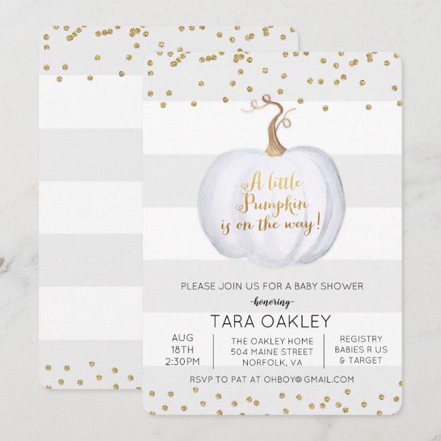 Little Pumpkin Glitzer Kinderdusche Einladung (Vorne/Hinten)