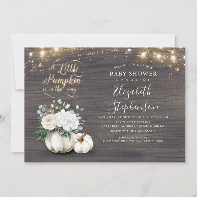 Little Pumpkin Gold Glitzer Fall Baby Shower Einladung (Vorderseite)