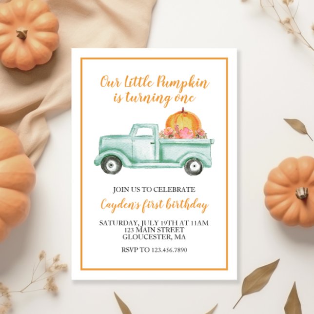 Little Pumpkin Green LKW und Karierter 1. Geburtst Einladung (Von Creator hochgeladen)