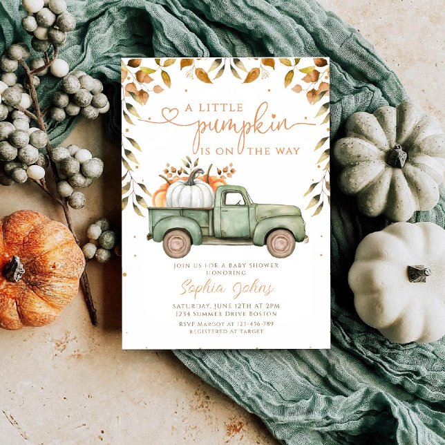 Little Pumpkin Green Truck Fall Baby Dusche Einladung (Von Creator hochgeladen)