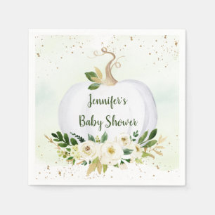 Little Pumpkin Greenery Gold Baby Shower Serviette