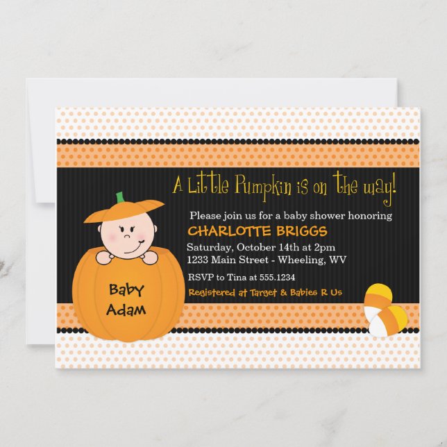 Little Pumpkin Halloween Baby Shower Einladungen (Vorderseite)