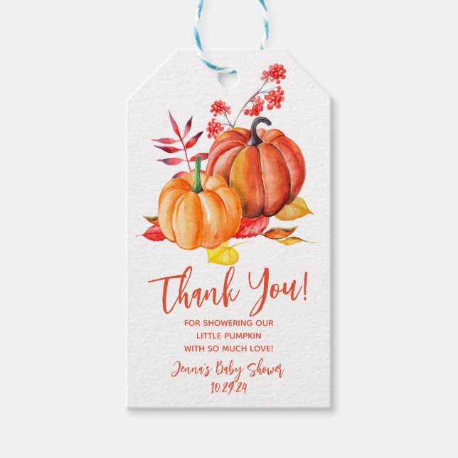Little Pumpkin, Herbst, Autumn Baby Shower Gefalle Geschenkanhänger (Vorderseite)