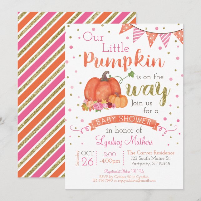 Little Pumpkin Herbst Kinderdusche Einladung (Vorne/Hinten)