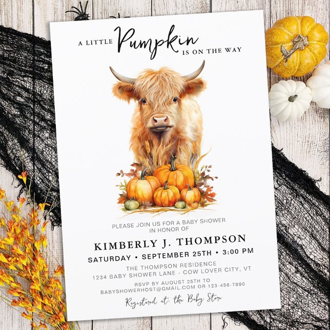 Little Pumpkin Highland Kuh Herbst Babydusche Einladung (Von Creator hochgeladen)