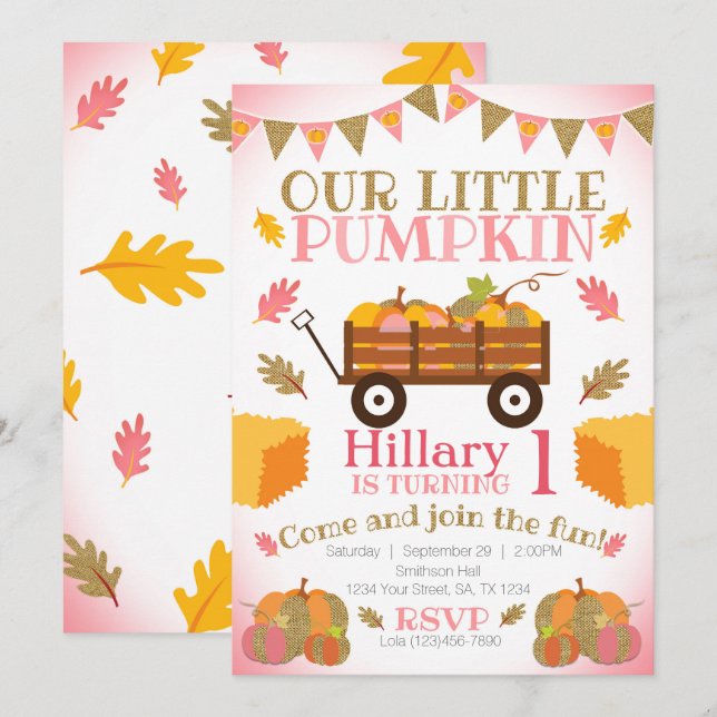 Little Pumpkin Invitation, Pumpkin Patch Geburtsta Einladung (Vorne/Hinten)