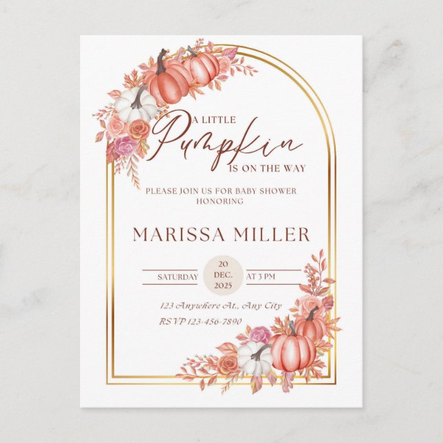 Little Pumpkin Is On the Way Invitation  Postkarte (Vorderseite)