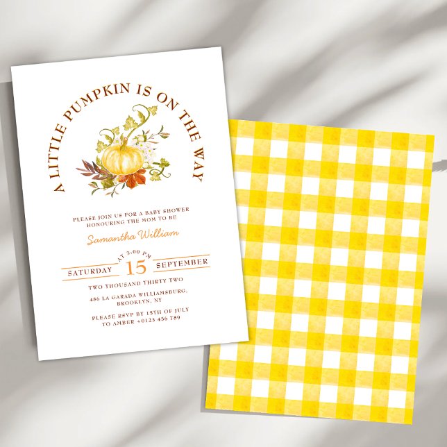 Little Pumpkin ist auf dem Weg Gingham Kariert Einladung (Von Creator hochgeladen)