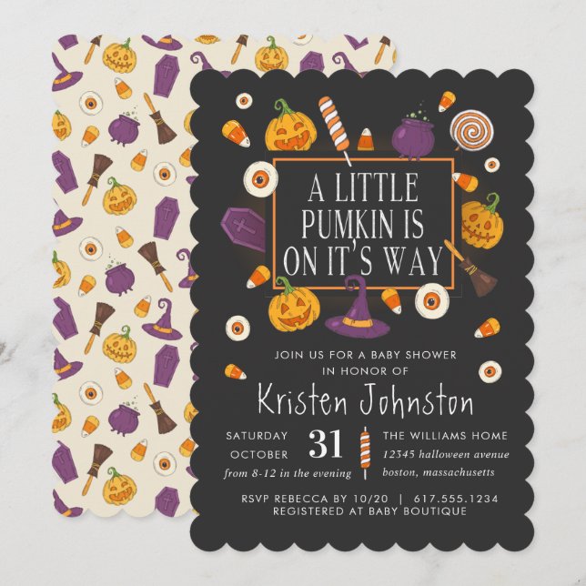 Little Pumpkin ist auf dem Weg | HALLOWEEN-PARTY Einladung (Vorne/Hinten)