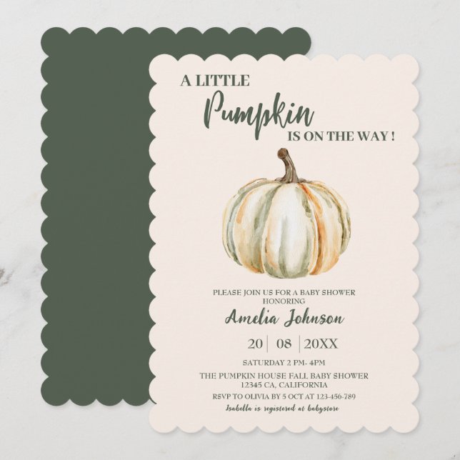 Little Pumpkin ist auf dem Weg Herbst Baby Shower Einladung (Vorne/Hinten)