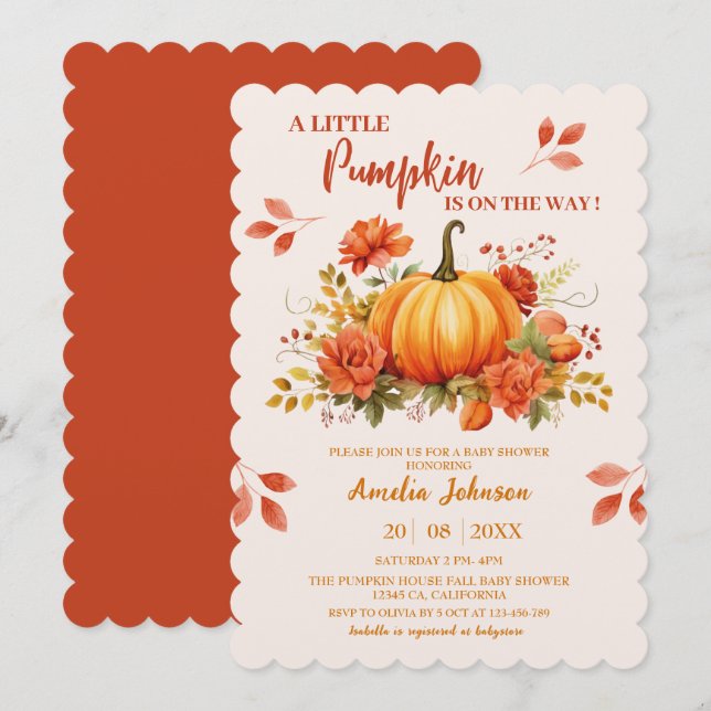 Little Pumpkin ist auf dem Weg Herbst Baby Shower Einladung (Vorne/Hinten)