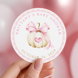 Little Pumpkin ist auf dem Weg Pink Baby Dusche Runder Aufkleber