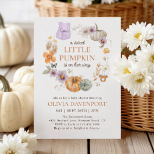 Little Pumpkin Lilac Floral Fall Girl Babydusche Einladung